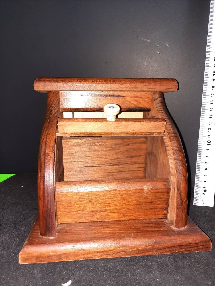 Vintage Dark Wood Roll Top Recipe Box Etsy