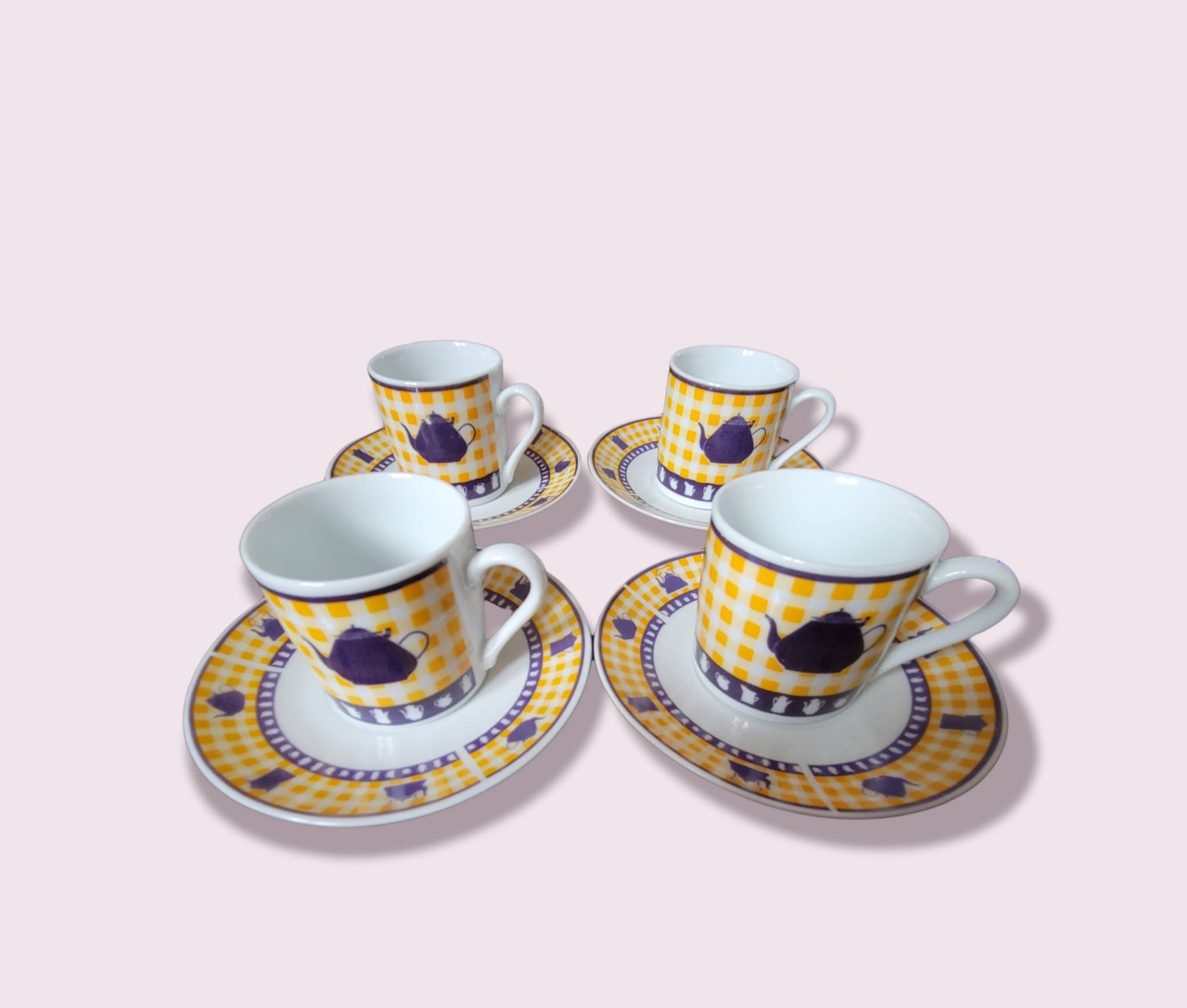 Tasses à Expresso en Porcelaine Fine Jaune et Bleue