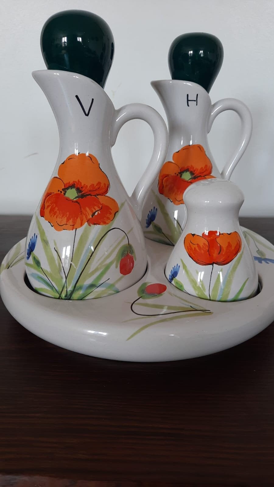 Ensemble d'huile Vintage, de Vinaigre, Sel et Poivre