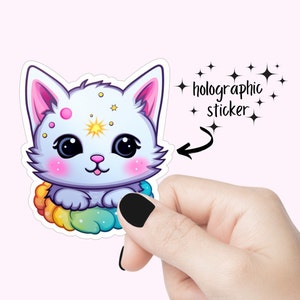 Sticker holographique mignon chat galaxie arc-en-ciel sticker chat de l'espace sticker chat arc-en-ciel sticker maman chat sticker fourrure maman sticker chaton arc-en-ciel