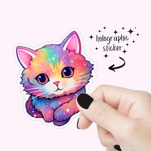 Sticker holographique mignon chat galaxie arc-en-ciel sticker chat de l'espace sticker chat arc-en-ciel sticker maman chat sticker fourrure maman sticker chaton arc-en-ciel