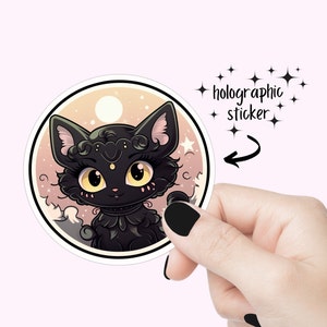 Sticker holographique mignon chat noir Sticker chat de l'espace Sticker maman chat Sticker maman fourrure chat noir chaton Sticker magique chat noir