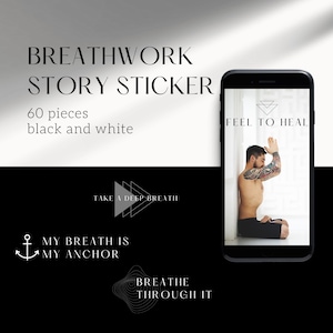 60 Breathwork Instagram Story Stickers | Black & White | breath breathe breathwork session | English | Digital Download