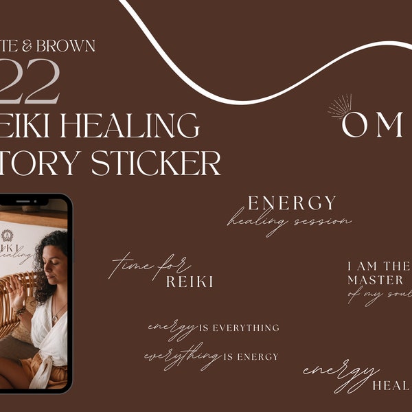 122 Reiki Energy Healing Instagram Story Sticker | white & brown | spirituality | english | digital Download