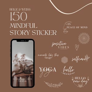 150 Mindful Instagram Story Stickers | white and beige | Meditation Yoga Mindfulness | German English digital png