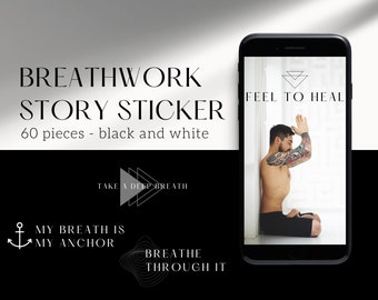 60 Breathwork Instagram Story Sticker | Black & White | breath breathe breathworksession  | English | Digital Download