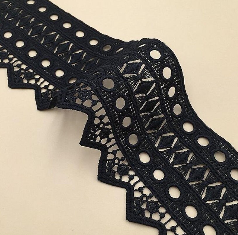 Black cotton embroidered wedding lace trim by the yard Etsy