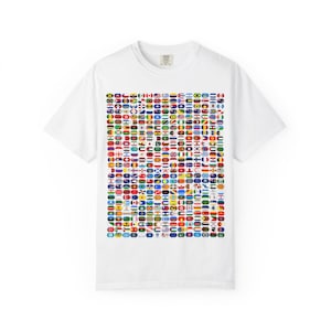 Unisex-T-Shirt mit Weltflaggen, stückgefärbt, für Geografielehrer, internationale Studenten und Reisende, Dress and Learn Geography Shirt,