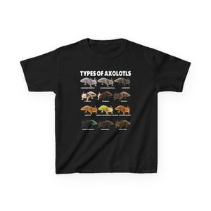 Axolotl Morphs Chart Kinder T-shirt, Leuke types voor Axolotl-liefhebbers, Kindershirt, Jeugd T-shirt, T-shirt met dierenprint, Kinderkleding