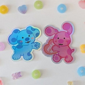 Blue + Magenta Holographic Sticker BUNDLE & Save / Blue's Clues, nostalgic gifts, childhood, cartoon dog, Laminated Vinyl Laptop Sticker