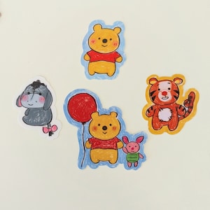 Paquete clásico de amigos de Winnie the Pooh: Pooh, Piglet, Eeyore y Tigger/ Paquete y ahorro/ Pegatina ilustrada con crayón/ Disney kidcore/