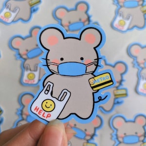 Petite pomme le rat au travail | NYC Rat, Metro Card, Help Bag, Travail d'entreprise de 9 à 5 ans | Adorable autocollant mat en vinyle résistant aux intempéries