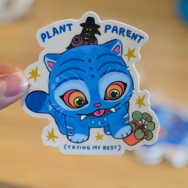 KPop Demon Hunters Derpy Blue Tiger Premium Vinyl Sticker| K-Pop Movie| Plant Parent in Progress|