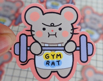 Little Apple the Gym Rat | Die Cut Sticker for Journal, Water Bottle, Planner | Lifting Weights | Deadlifts| Gym boi, cute rat