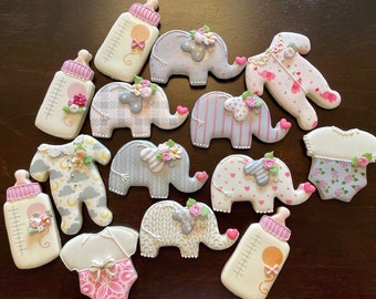 Elephant Baby Shower Sugar Cookie Set