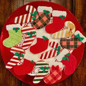 Christmas Candy Cane and Stocking Sugar Cookies