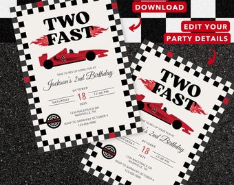 Two Fast Birthday Invitation | Race Car 2nd Birthday Party Invite | Boy Second Birthday | Editable Digital Download Invitation Template