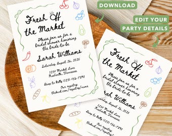 Fresh Off the Market Bridal Shower Invitation | Farmers Market Theme Invite | Fruit and Veggie Card | Printable Digital Download Template