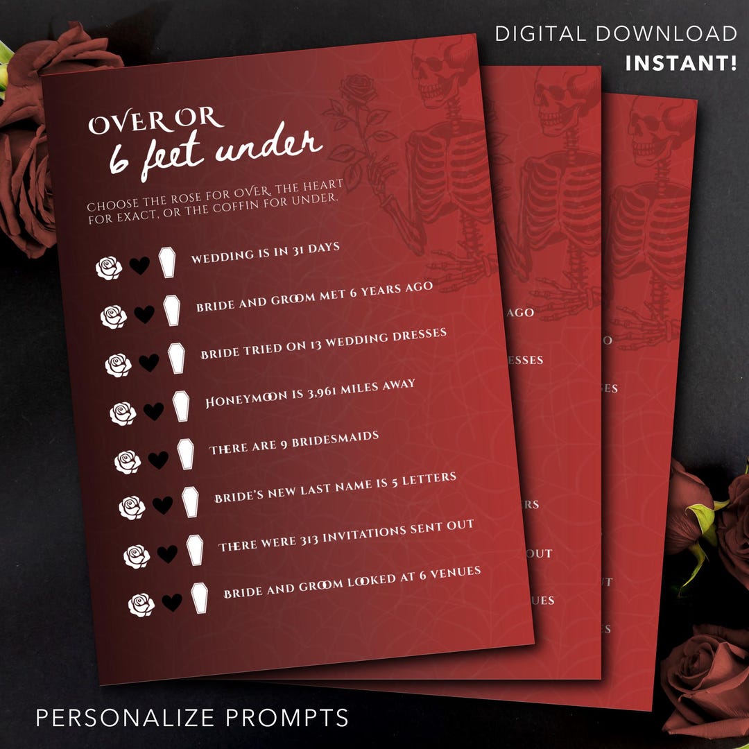 Over Under Bridal Shower Games | Wedding Guessing Game | Halloween ...