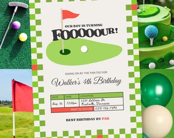 Golf 4th Birthday Invitation | Boy Turning Fore Fourth Birthday Invite | Editable Digital Download Template | Boy's Par-Tee Printable Invite