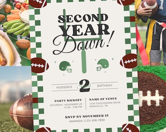 Football 2nd Birthday Invitation | Second Year Down | Editable Digital Download Boys Sports Party Template | Printable Invite