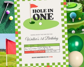 Hole In One Birthday Invitation | Golf First Birthday Invite | 1st Birthday Editable Digital Download Template | Boy's Par-Tee Printable