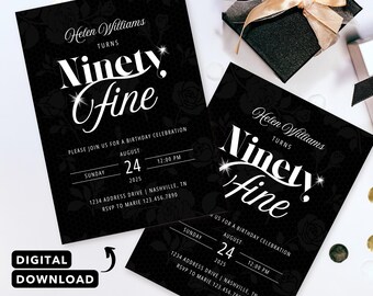90th Birthday Invitation for Women | Ninety Fine Birthday Invite | 90th Birthday Party Ideas | Digital Download Invitation Template | DIY