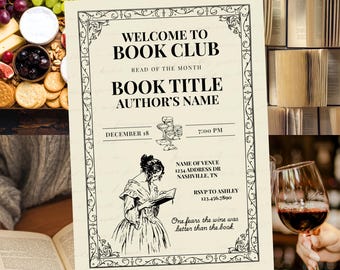 Editable Vintage Book Club Invitation Template | Old-Fashioned Literary Party Invite | Printable Flyer | Digital Download for Reading Events