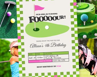 Golf 4th Birthday Invitation | Girl Turning Fore Fourth Birthday Invite | Editable Digital Download Template | Par-Tee Printable Invite