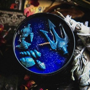 Poseidon Candle: Sea Salt Sandalwood Scented, Greek God Decor