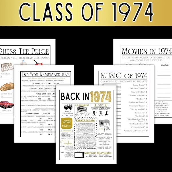 Class Reunion, Class of 1974 Blast from the Past Game Bundle: informatieblad, muziek, films, prijzen en trivia!