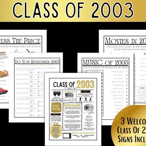 Class of 2003 Bundle, 20th Class Reunion Printable, Welcome Class of 2003, Graduating Class of 03, The year 2003, High School Reunion Décor