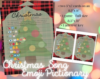 Christmas Songs Emoji Pictionary | Printable Christmas Games | Holiday Party Game | Cute Christmas Emoji Quiz | Christmas Family Games