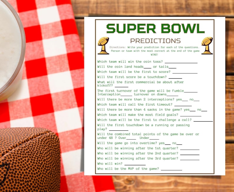 Super Bowl Predictions Printable Football Watch Party Games - Etsy