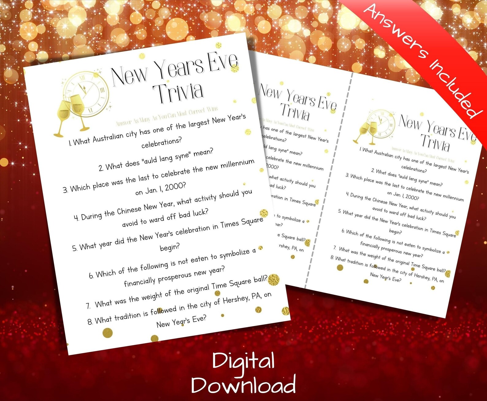 Printable New Year's Eve Trivia Game, Fun New Year's Party Games, Adult ...
