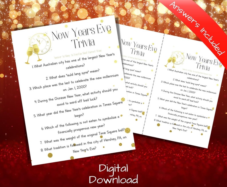 Printable New Year's Eve Trivia Game, Fun New Year's Party Games, Adult Games for NYE 2021 2022 ...