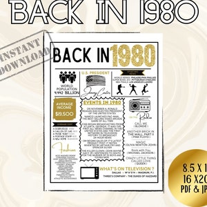 Back in the Year 1980 | Birthday Party Decorations | Class Reunion | The Year You Were Born | Unique Gift Idea | Anniversary Party |43rd