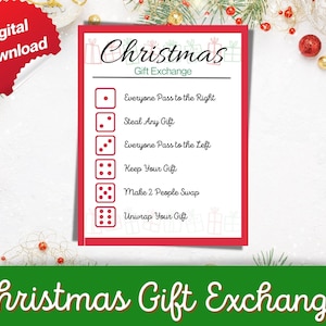 Printable Christmas Gift Exchange Dice Game, Present Swap, White Elephant, Party Game Roll the Dice, Office Party Game