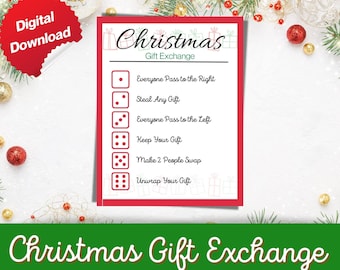 Printable Christmas Gift Exchange Dice Game, Present Swap, White Elephant, Party Game Roll the Dice, Office Party Game