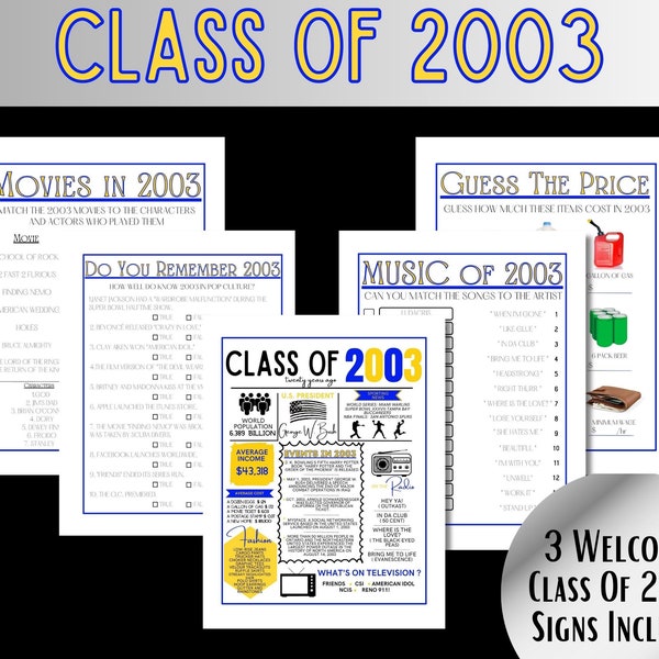 Class of 2003 Bundle, 20th Class Reunion Printable, Welcome Class of 2003, Graduating Class of 03, The year 2003, High School Reunion Décor