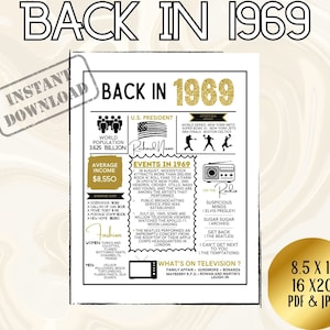 Vintage 1969 Print, Back in 1969 Poster, 52nd Birthday Gift, 1969 Fun ...