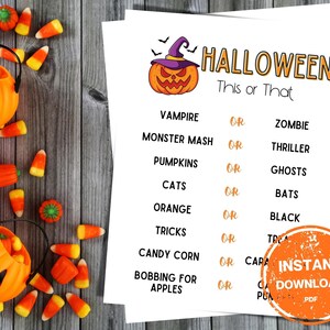 Printable Halloween This Or That Game | Halloween Activities | Games for kids | Printable Family Games | Print and Play