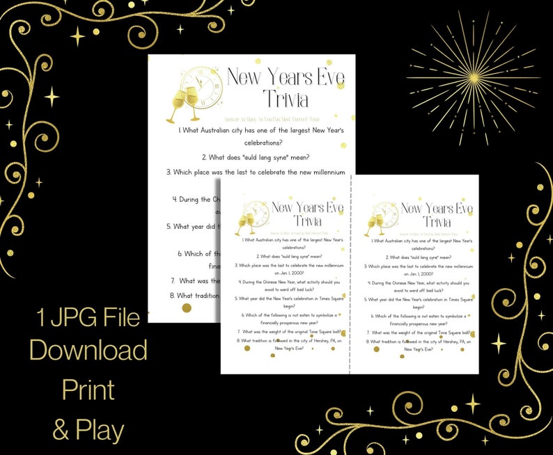Printable New Year's Eve Trivia Game, Fun New Year's Party Games, Adult ...