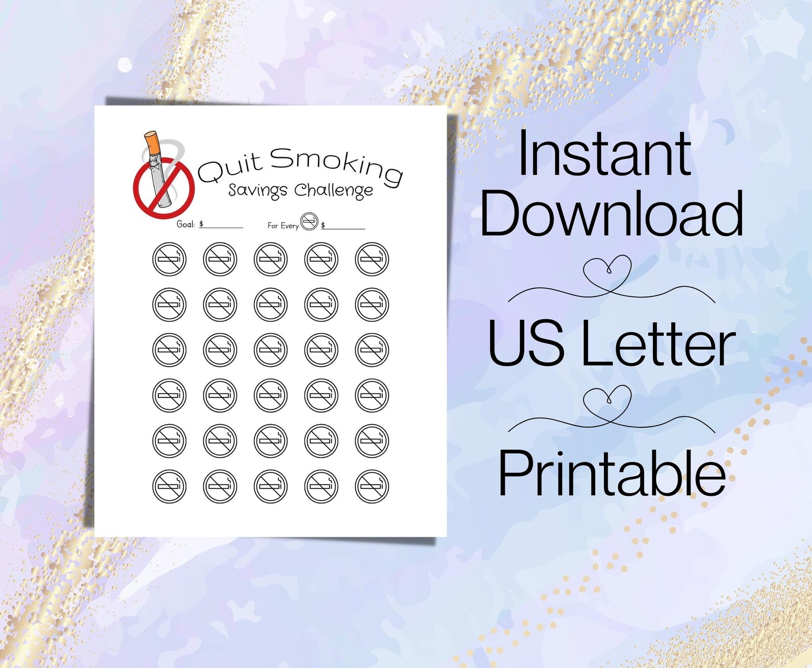 Quit Smoking Savings Challenge, Printable 30 Day Stop Smoking Tracker