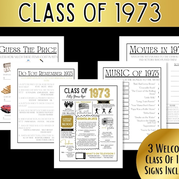 Class of 1973 Bundle, 50th Class Reunion Printable, Welcome Class of 1973, Graduating Class of 73, The year 1973, High School Reunion Décor