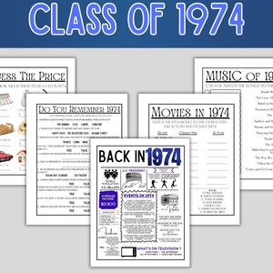 Klasse van 1974 Blast from the Past-gamebundel: informatieblad, muziek, films, prijzen en trivia!