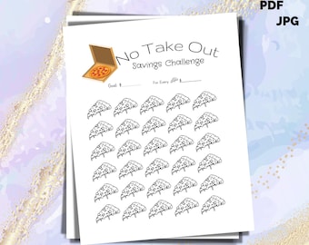 30 Day No Take Out Challenge, Eating Out Savings Challenge, Printable Savings Tracker, PDF, JPG