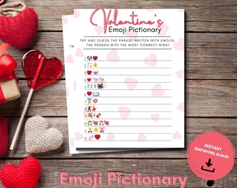 Valentines Day Emoji Pictionary | Printable Valentines Games | Classroom Party Game | Cute Valentine Quiz | Valentines Family Games | Hearts