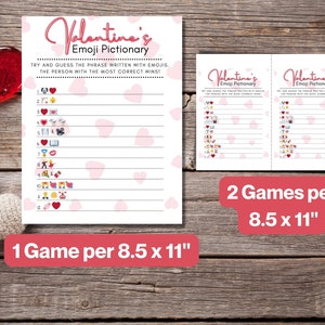 Valentines Day Emoji Pictionary Printable Valentines Games Classroom Party Game Cute Valentine Quiz Valentines Family Games Hearts image 4