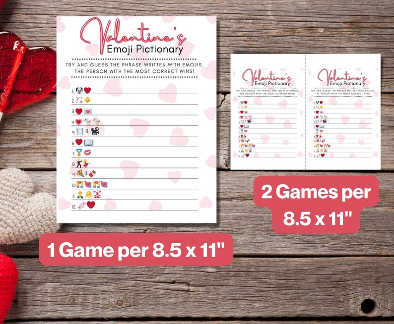 Valentines Day Emoji Pictionary Printable Valentines Games Classroom Party Game Cute Valentine Quiz Valentines Family Games Hearts image 4